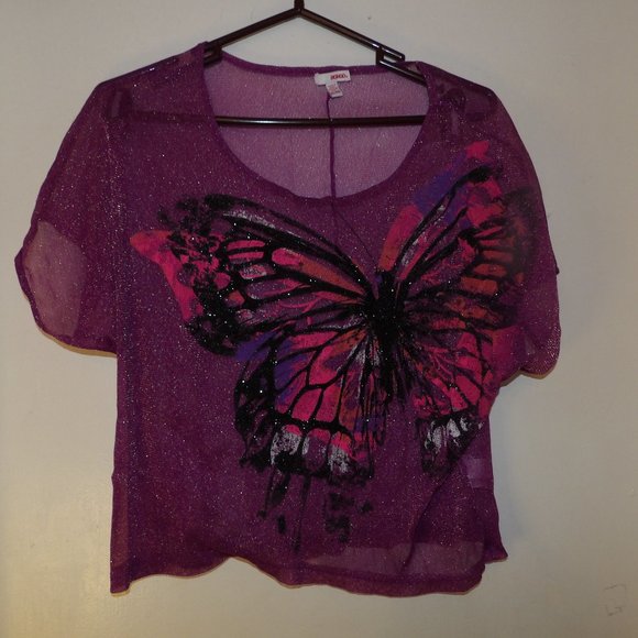 BONGO | Tops | Bongo Monarch Butterfly Sheer Metallic Crop Top Sz Xl ...